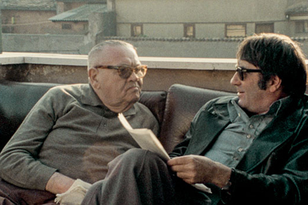benjamin murmelstein (left) talking to filmmaker claude lanzmann in "the last of the unjust"